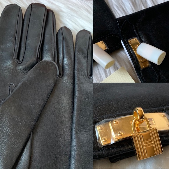 🎊Sold🎊New Hermès Lambskin Soya Kelly Lock Gloves - Picture 7 of 8